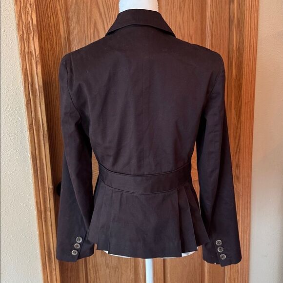 BANDOLINO Stretch 2000s Chocolate Brown PleatedPeplum Jacket Fitted Button Front - Picture 10 of 10